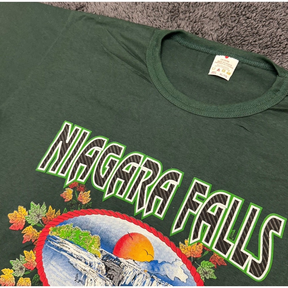 Vintage Niagara Falls Made In Canada T-Shirt Size XL Single Stitch Green Retro